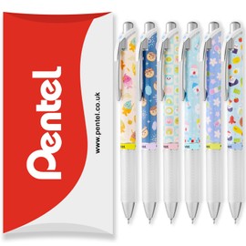 Pentel Energel BLN75 Retractable Gel Ink Rollerball Pen - 0.5mm - 54% Recycled - Black Ink - In Pillow Packaging (6 Pack, Mixed)