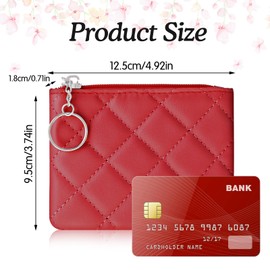 Ymapinc Coin Purse for Women Small Coin Pouch Mini Zipper Pouch Red Rhombus PU Leather Coin Pouch Portable Zippered Mini Coin Bag with Keyring for Women Girls