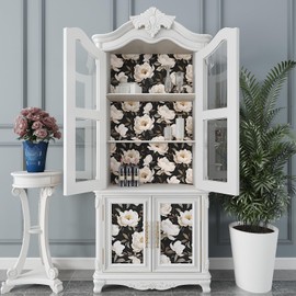 Floral Wallpaper Peel and Stick, Black/Beige Contact Paper Large Peony Flowers 17.5" x 118", Vintage Wall Paper Mural Self Adhesive Removable Waterproof for Room Bedroom Shelves Cabinet Drawer Table