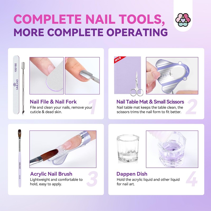 Saviland Acrylic Nail Kit for Starters: 3 Colors Acrylic Powder