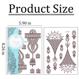 XMASIR 12P Brown Henna Tattoos Sticker, Waterproof Fake Temporary Tattoos Mehndi Mandala Tattoos Stickers for Women Girls Festival Party