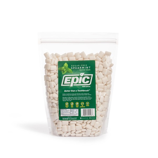 Epic 100% Xylitol-Sweetened Chewing Gum (Spearmint, 1000-Count Bulk Bag)