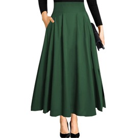 Green Long Skirts for Women Summer High Waisted Ankle Length Ladies Aline Skirt with Pockets Faldas de Mujer Elegantes L
