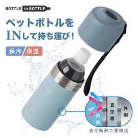 Atlas AQBIB-ABB2P Plastic Bottle Holder, Water Bottle, Set of 2, Cold Insulated, 16.9 fl oz (500 ml), 650 ml, Vacuum Insulated, Baby Blue, Bottle-In Bottle with Strap