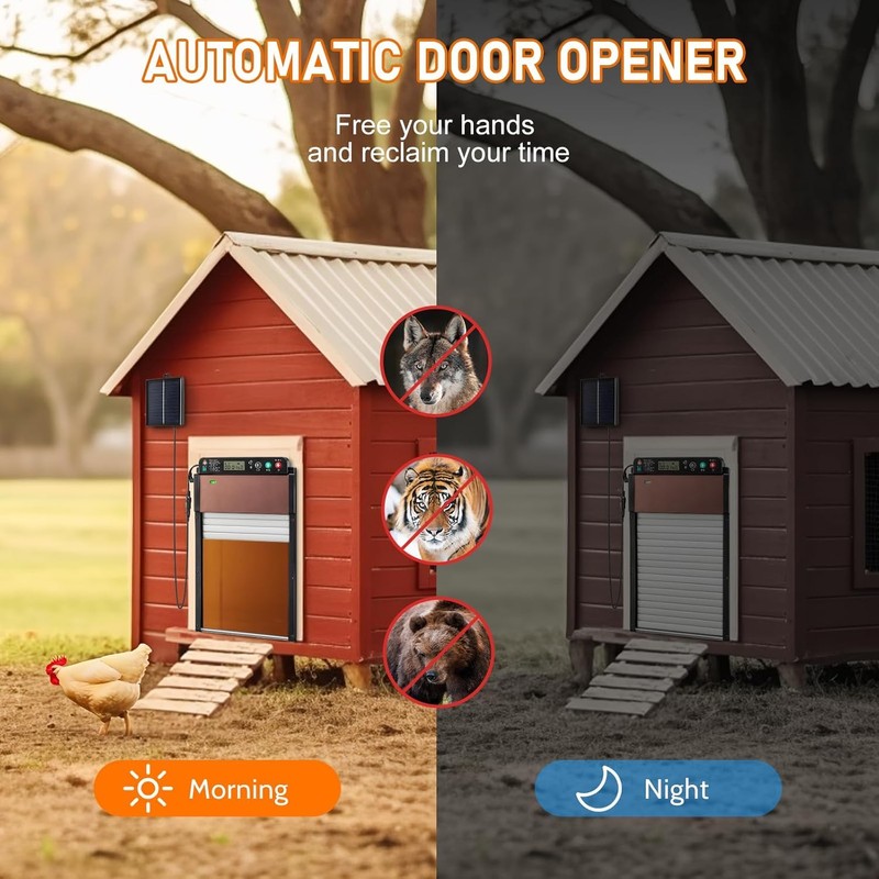 MASDROW Automatic Chicken Coop Door, Solar Powered Chicken Door Opener