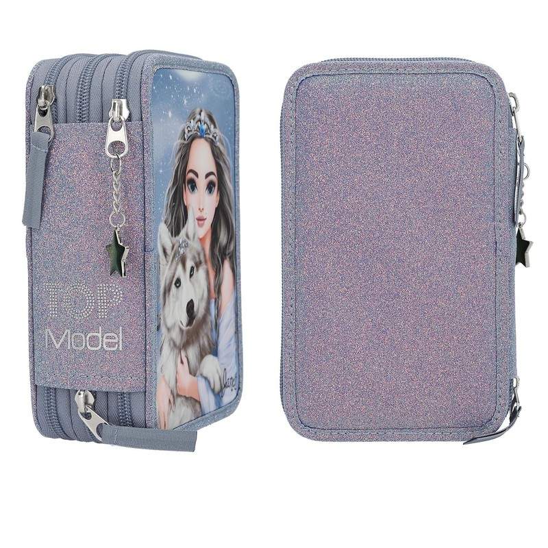 Depesche 13149 TOPModel Wolf-Filled 3-Compartment Pencil Case in Dark Blue,