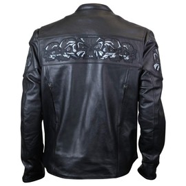 Premium Cowhide Leather Motorcycle Jacket With Reflective Skull (M)
