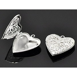 Set of 5 Heart Fiddigree Openwork Locket Pendants Silver Color