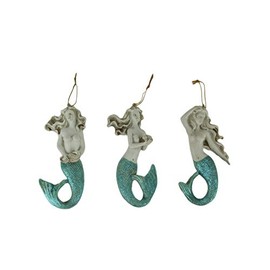 Chesapeake Bay Spa Blue and White Mermaids Christmas Holiday Ornaments Set of 3