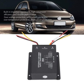 Inversor de corriente para automóvil, DC 24V a 12V Reductor de voltaje para automóvil Convertidor de inversor de transformador de potencia de CC automático(30A)