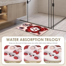 Tongzhi 3D Bathroom Rugs Fit Under Door, Non Slip Entry Rugs, Absorbent Flat Bath Mat Door Mat, Machine Washable Shower Mats Rugs, Soft Summer Bathroom Carpet Mat, Sink (24 x 16 ~Red)