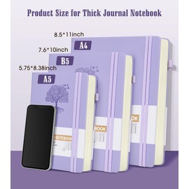 Lined Journal Notebook -365 Pages A5 Thick Journals for Writing Ruled Notebook, Pink Hardcover Leather Journals for Women Men, Daily Journal Notebook for Work, Note Taking (5.75'' X 8.38'' Purple)