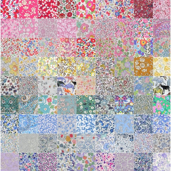 80 Liberty Fabric Tana Lawn ™ Squares, Rainbow Colours (2.5