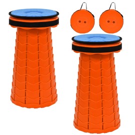 FXKS 2 Pack Upgraded Collapsible Stool Folding Stool with Cushion,Retractable Folding Stool Max Load Capacity 400lbs, Portable Telescoping Stools for Camping Hiking Outdoor BBQ -Orange
