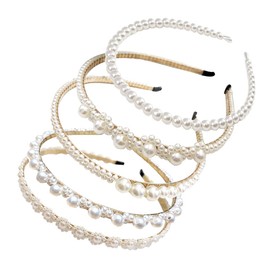 Belvanr Headband with Pearls, Pack of 5, Women's Pearl Headband, Pearl Headpiece, Hair Accessories for Wedding, Beads, Headband for Wedding, Birthday, Party