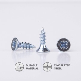 (Pack of 200 pcs) Zinc Plated Steel Wood Screws 5.0 x 16 mm, Pozi-Drive Head Screws, Fasteners, Countersunk, Chipboard Screws (200)