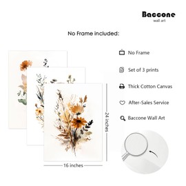 Botanical Wall Art Set of 3 Floral Wall Decor Prints Vintage Canvas Wall Art Wildflower Watercolor Pictures Farmhouse Artwork Floral Modern Painting for Bathroom Bedroom 16x24 Inch Unframed