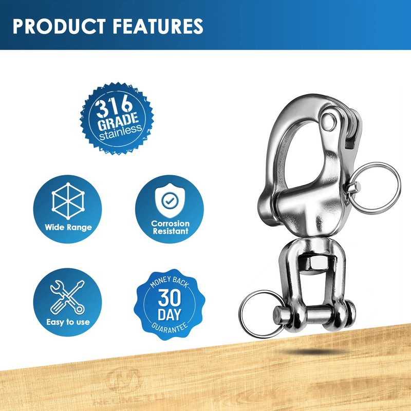 NECMETU Snap Shackle Sailing Halyard, 316 Stainless Steel Clevis Swivel