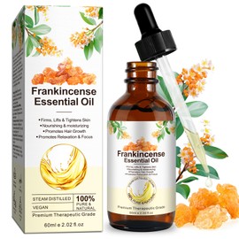 Frankincense Oil for Skin Care, 100% Organic & Pure Natural Essential Oil for Hair Growth & Skin Tightening, Anti-Aging, Scar Reduction, Aromatherapy, Diffusers, Humidifier (60 ML, Frankincense)