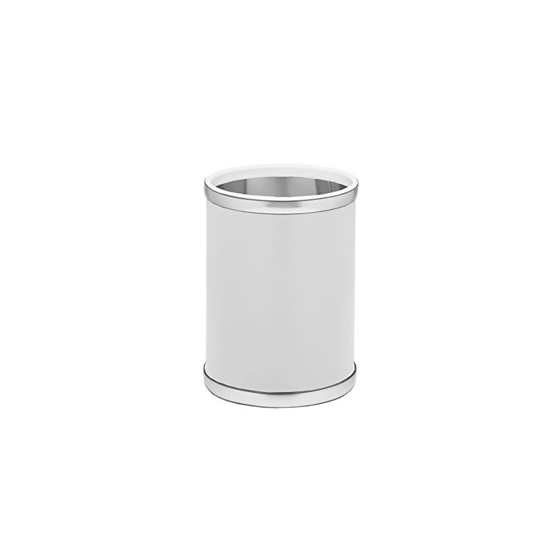 Kraftware Sophisticates Round Wastebasket, 11", White with Brushed Chrome Color