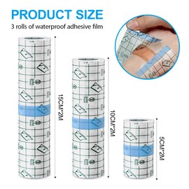 3 Rolls Tattoo Aftercare Waterproof Bandage, Second Skin Tattoo Cover Tattoo Second Skin, Wound Dressing, Protective Shield, Tape for Plastic Cover, Saniderm&Second Skin Plaster (5/10/15CM X 2M)