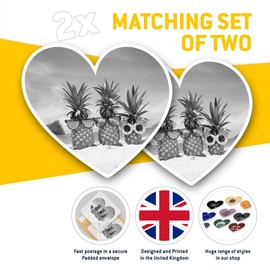 2 x Heart Stickers 15 cm - BW - Pineapples on Beach Family Fun Decals for Laptops,Tablets,Luggage,Scrap Booking,Fridges, #37645