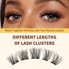 Individual-Lashes QUEWEL Cluster-Lashes 10 Pairs Natural Look Eyelash Clusters Individual-Eyelashes with Cotton Thin Band DIY Cluster Eyelash-Extensions for Personal Use at Home（QU38）
