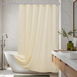 AooHome Extra Long Fabric Shower Curtain, Polyester Solid Shower Curtain Liner for Hotel with Hooks, Weigthed Bottom, Water Repellent, Beige, 72x78 Inch