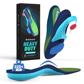 Bukihome Heavy Duty Insoles - 220lbs+ - Distributes Pressure - Cushioning & Shock Absorption - High Arch Support Insoles for Men & Women - Work Boot Shoe Insoles - Orthotics Inserts - L