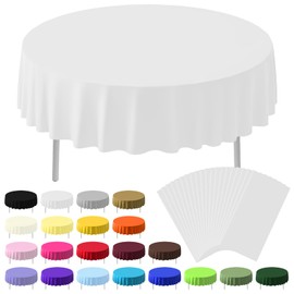 CC-SLZP 20 Pack Disposable Plastic Tablecloth Round, 84 Inch Premium Plastic Table Cover for Parties, Picnic, Camping, Birthday, Weeding (White, 84" Round)