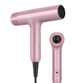 IG INGLAM Hair Dryer with Diffuser for Women, 1300W Ionic Blow Dryer with LCD Display, 3 Temps & 3 Speeds High-Speed Travel Hair Dryer with One Button Cool Air, Slim&Lightwight, Store Bag, Rose Pink