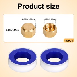 100pcs 3/8 Inch Brass Compression Caps, 3/8 Inch Brass Pipe Caps with 2 Roll Waterproof Tapes for Gas Line Flare Tube Pipe Fittings