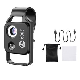 Aswalling 200X Magnification Microscope Lens Mobile LED Light Micro-Type Pocket Macro Lens for iOS Android All Smartphones,Black