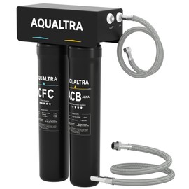 AQUALTRA USF-2B-15 Slightly Alkaline Under Sink Water Filter, 28000 Gallons Under-Sink Water Filtration System, 0.5 μm Carbon Fiber Filter Reduces Chlorine, Chloramine, Fluoride, Bad Taste & Odor