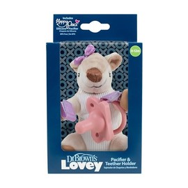 Dr. Brown's Baby Lovey - Soporte para chupete y mordedor, ciervo con HappyPaci rosa, 100% silicona, 0-6 m (el embalaje puede variar)