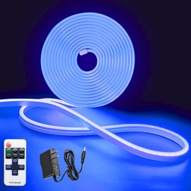 DOSYU Tira Neón LED 3528 de 5 Metros, Flexible, Recortable, Impermeable IP65, Ideal para Decoración Interior y Exterior (Con Adaptadores + Control Remoto, Azul)