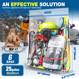 25 Gallon Jumbo Storage Bags, 35" x 24" Clear Plastic Zipper Bags with Handles, Extra Heavy Duty Large XL for Travel, Moving, Clothing, 6 Packs