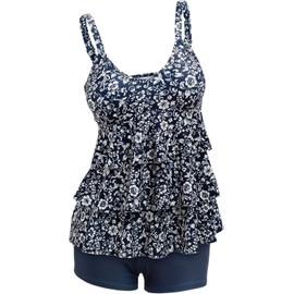 ECUPPER Womens Tankini Sets Swimsuits Ruffled Flounce Printed Swim Tops and Shorts 2 Piece Plus Size Swimming Costume Floral 3XL