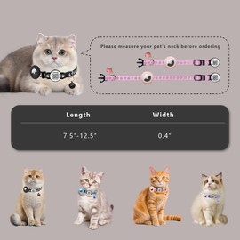 2PCS Breakaway Cat Collars with Bell Cute Adjustable Safe Kitten Collars with Pendant Glow in The Dark,Airtag Holder Cat Collar with Smart ID tag & QR Code Reflective for GPS Boy Girl Cats(Black)