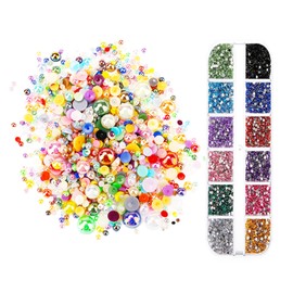 Cosyhav Flat Back Pearls and Rhinestones,Colorful Pearls and Rhinestones for Craft,Suitable for DIY Art Nails and Makeup, Shoes, Cups, Clothes(Mixed Size 3mm-10mm)