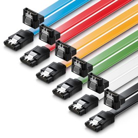deleyCON 6 x 50 cm SATA 3 Cable in Set SATA III Data Cable - HDD SSD Connection Cable Metal Clip 6 GBit/s - 1 x Straight 1 x 90° L-type Connector - Colourful