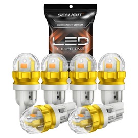SEALIGHT 194 LED Light Bulb Amber Yellow 168 T10 W5W 2825 Super Bright 360° LED Replacement Bulbs 3020SMD for License Plate Light, Dome Light, Map Light, Courtesy Light, Side Marker Lights, Pack of 6
