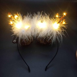 Clataly LED Light up Headband Glowing Reindeer Antlers Hair Accessories Luminous Tiara Christmas Party Hair Hoop Feather Headwear for Women Girls (Warm light C)