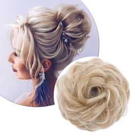 Silk-co Thick Hair Bun Extensions Messy Curly Hair Scrunchies Hairpieces Synthetic Donut Updo Hair Pieces for Women Girls - Dark Blonde mix Bleach Blonde