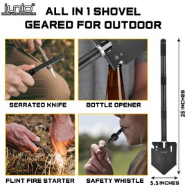 iunio 28in Folding Survival Shovel, Heavy-Duty Carbon Steel Military Entrenching Tool for Disaster Recovery, Car Emergency，Camping, Off-Road, Gardening, Backpacking and Metal Detecting