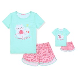 Pajamas Shorts Set for Girls Matching Girl&Doll Cat Pjs Set Loungewear,Size 10 11