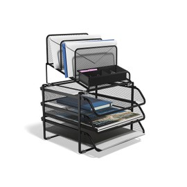 TRU RED Staples All-In-One Wire Mesh Desk Organizer, 10-Compartments, Accessory Holder, Perfect for Office & Home Use, Black