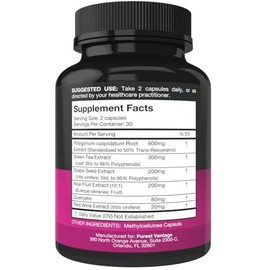 Resveratrol Supplement - Potent 1400mg Formula with Trans Resveratrol, Quercetin, Grape Seed, Green Tea, Acai and Red Wine Extract - 60 Veggie Capsule