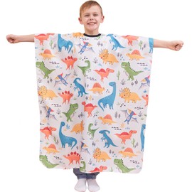 Iusmnur Kids Barber Cape, 51"x36" Professional Salon Hair Cutting Cape with Adjustable Neck Strap, Unisex Kids Haircut Cape for Hairdresser and Stylist (Dinosaur Land)