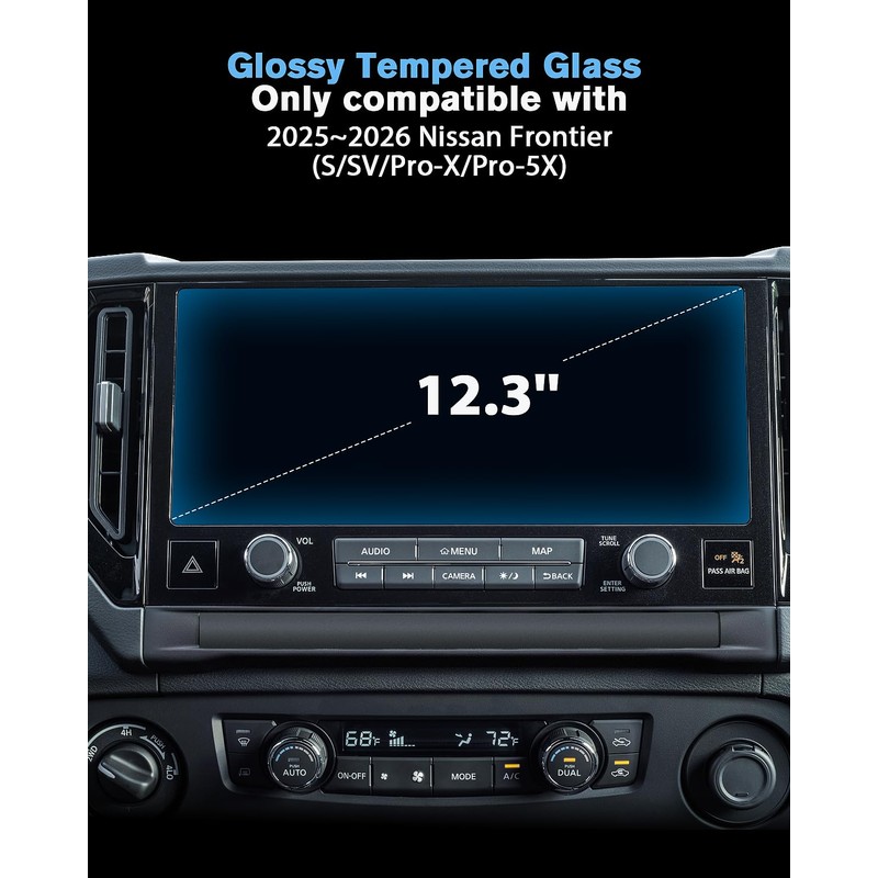 WEIPIN For Glossy Tempered Glass 2025 2026 Nissan Frontier 12.3